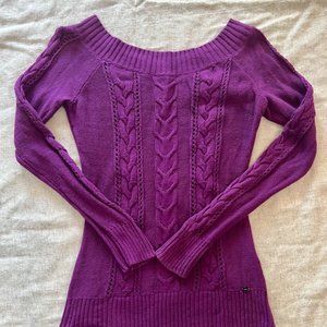 Guess off the shoulder Purple Knit Sweater